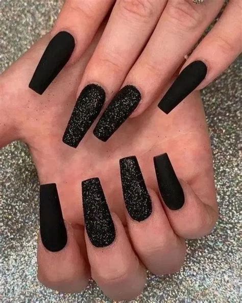 black glitter matte nails